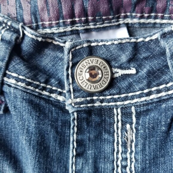 Hydraulic Women's Jeans 3-4 Blue Silver Capri Bling Y2K Rhinestones Embroidered - Picture 2 of 9